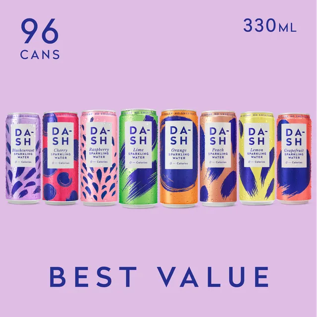 DASH Water Bestsellers 96 Canettes Eau Pétillante Sans Sucre